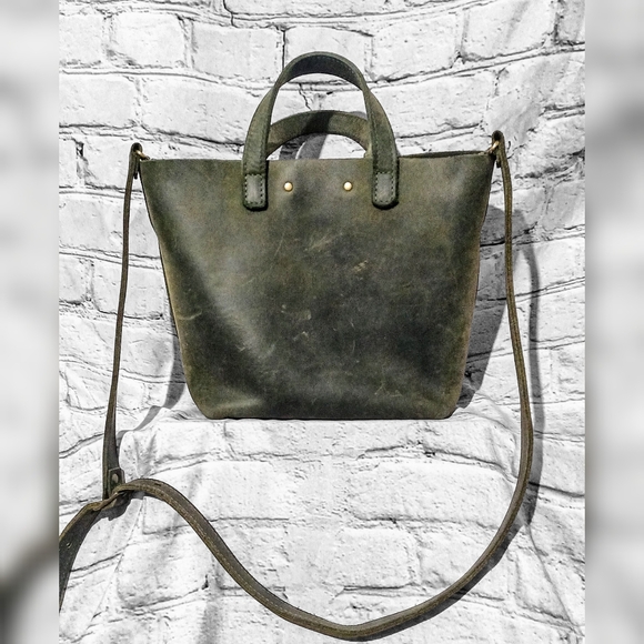 Portland Leather Goods - Mini Crossbody in rare BRUSHED GREEN leather - Picture 2 of 11